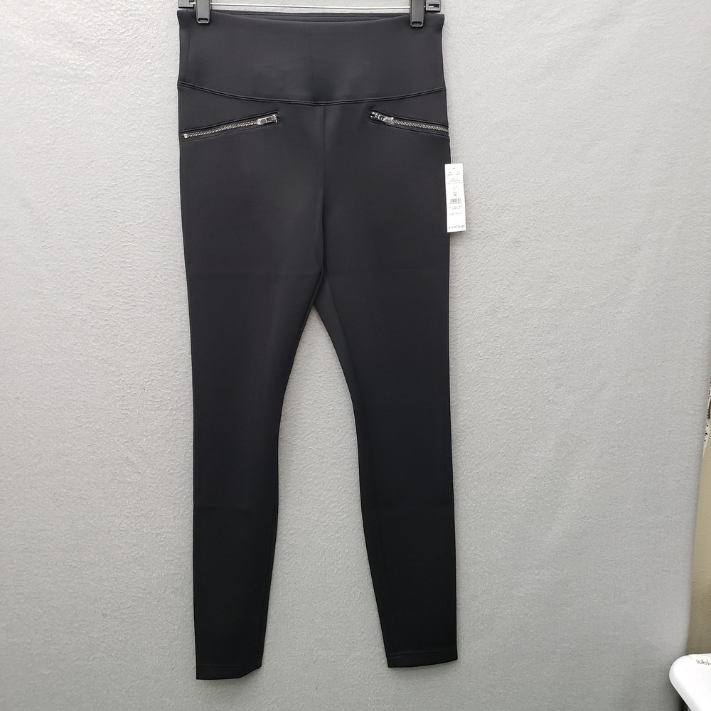 WHBM Runaway Leggings Black Faux Leather Look Moto Zipper Pockets Office Chic 8